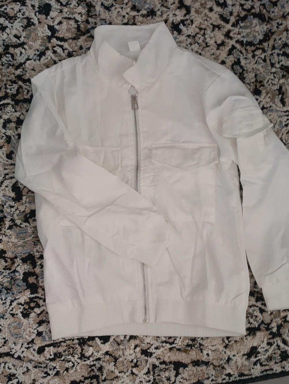 Men's White Zip-Up Jacket with Stand Collar